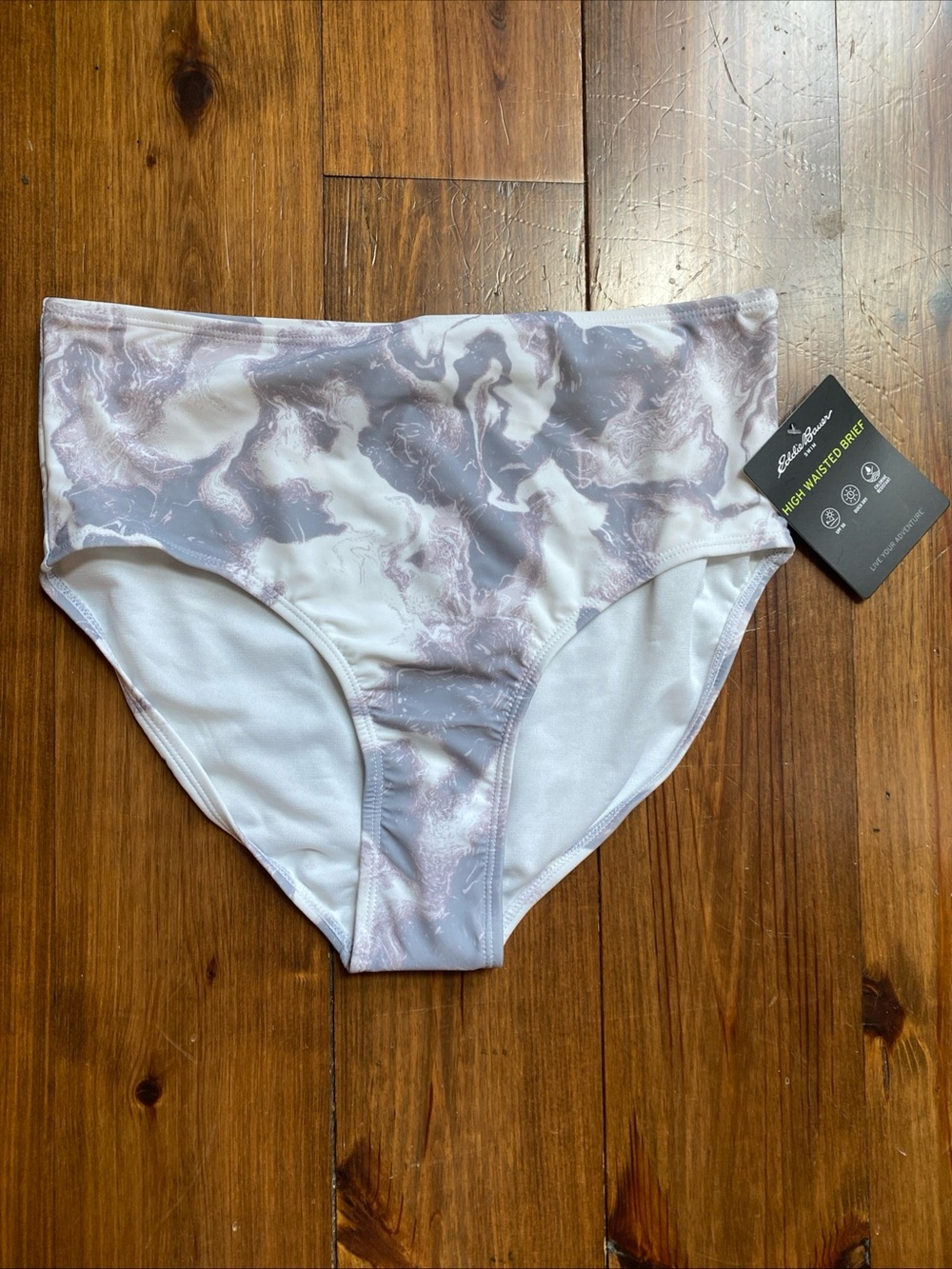 Eddie Bauer Gray/White  High Waisted Brief Swimsuit Bottom NWT